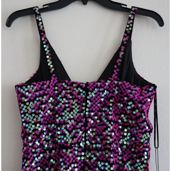 SHO x Tadashi Shoji Sz XS Hot Pink Sequin Surplice Neck Body-Con Dress - Picture 6 of 16